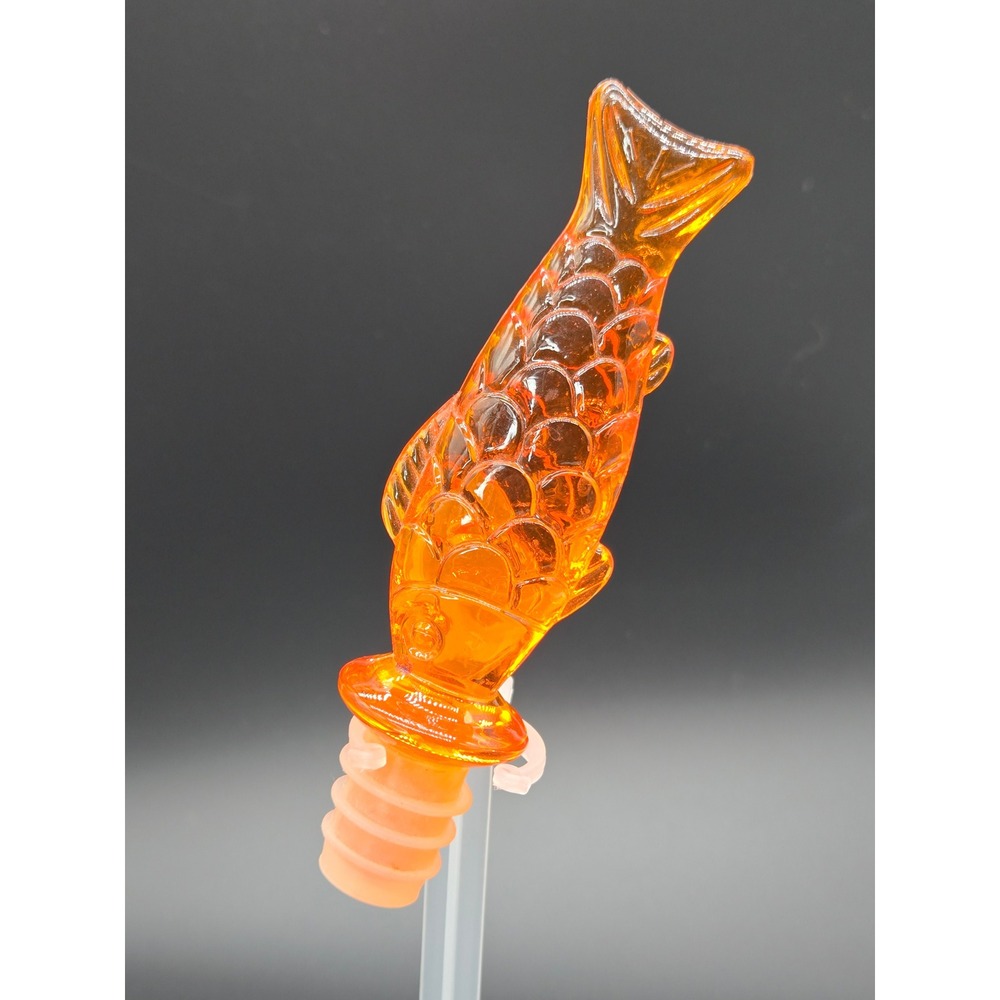 Vintage Orange Glass Fish Bottle Stopper Koi Goldfish Wine Topper Barware